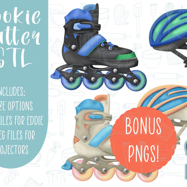 Rollerblade and helmet Cookie cutter STL file for 3D printing with png printable instant download for EDDIE edible ink printer