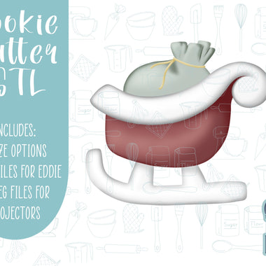 sleigh Cookie cutter STL file for 3D printing with png printable instant download for EDDIE edible ink printer, Christmas cookie cutter