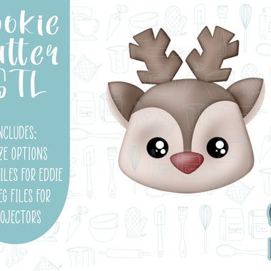 Red nosed reindeer Cookie cutter STL file for 3D printing with png printable instant download for EDDIE edible ink printer, Xmas cutter stl