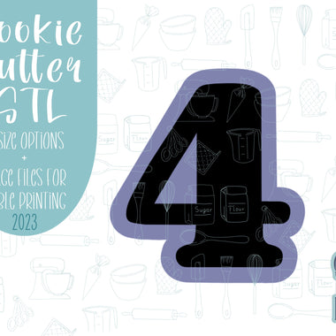 Number four Cookie cutter stl, png image file, 3D printing, instant download, Eddie edible ink printer, simple number cookie cutter stl
