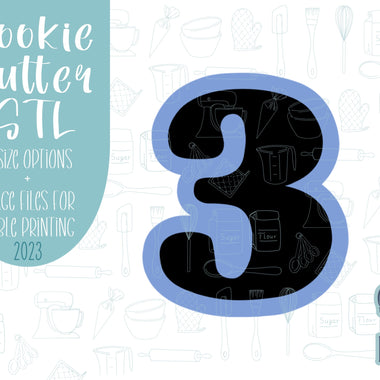 Number three Cookie cutter stl, png image file, 3D printing, instant download, Eddie edible ink printer, simple number cookie cutter stl