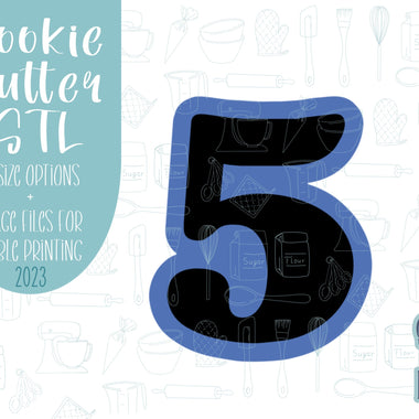 Number five Cookie cutter stl, png image file, 3D printing, instant download, Eddie edible ink printer, simple number cookie cutter stl