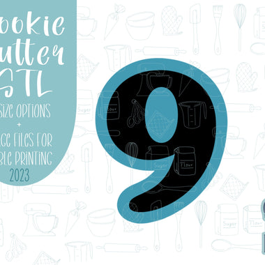 Number nine Cookie cutter stl, png image file, 3D printing, instant download, Eddie edible ink printer, simple number cookie cutter stl