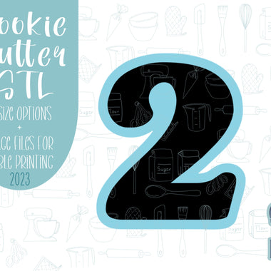 Number two Cookie cutter stl, png image file, 3D printing, instant download, Eddie edible ink printer, simple number cookie cutter stl