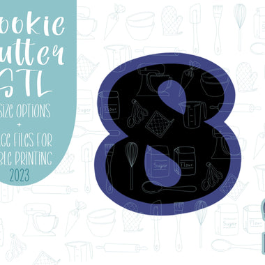 Number eight Cookie cutter stl, png image file, 3D printing, instant download, Eddie edible ink printer, simple number cookie cutter stl