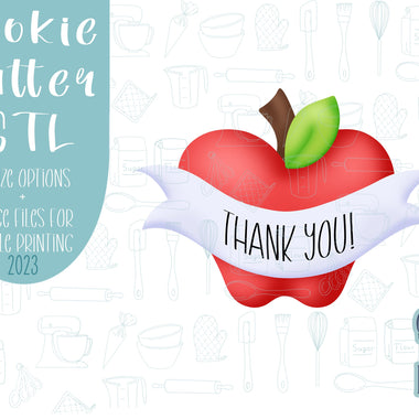 Apple with banner Cookie cutter stl with png image for eddie edible ink printer, royal icing image, teacher appreciation, back to school png