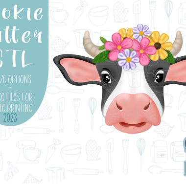 Floral cow cookie cutter stl file for 3d printing with png instant download printable for Eddie edible ink printer image file, mother heifer