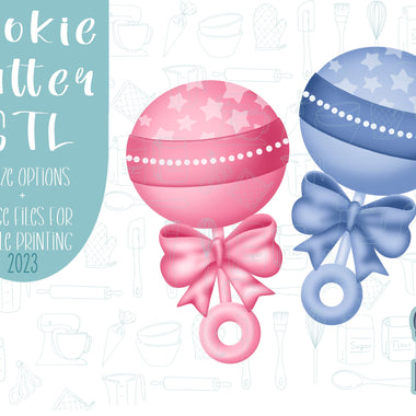 baby rattle Cookie cutter stl files for 3d printing with matching printable png images for Eddie edible printers