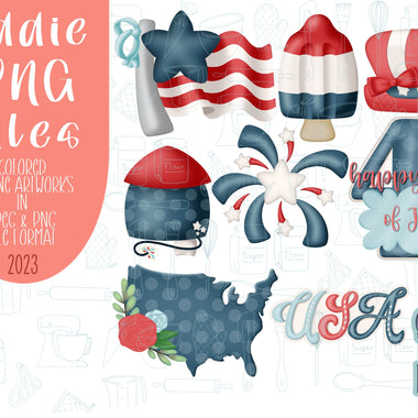 4th of July png graphic bundle set for Eddie edible printer, patriotic Independence Day royal icing image png file, firework, america flag