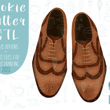 Brown leather dress shoes Cookie cutter stl files for 3d printing, printable png images for Eddie edible printers, masculine Father’s Day