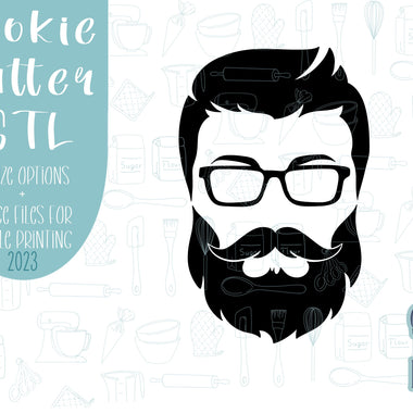 Cool dad Father’s Day Cookie cutter stl files for 3d printing, printable png images for Eddie edible printers, beard and sunglasses man face