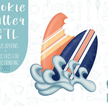 Surf boards Cookie cutter stl files for 3d printing, printable png images for Eddie edible printers, shark week, shark bite surf board
