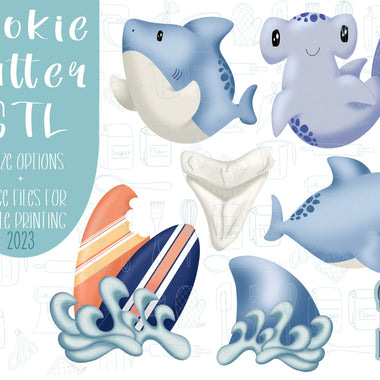 Shark Week Cookie Cutter STL File Set for 3D Printing with Matching Printable PNG Images for Edible Ink Printers Including Eddie