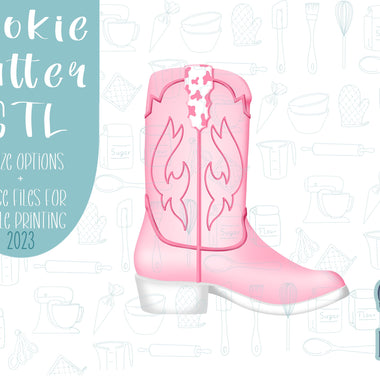 Cowgirl boot Cookie cutter stl files for 3d printing, bachelorette cowgirl printable png images for Eddie edible printers