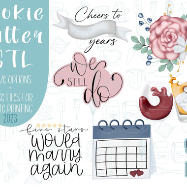 Anniversary set Cookie cutter stl files for 3d printing, printable png images for Eddie edible printers