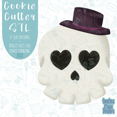 Mr skull with hat Cookie cutter stl files for 3d printing with matching printable png images for Eddie edible printers