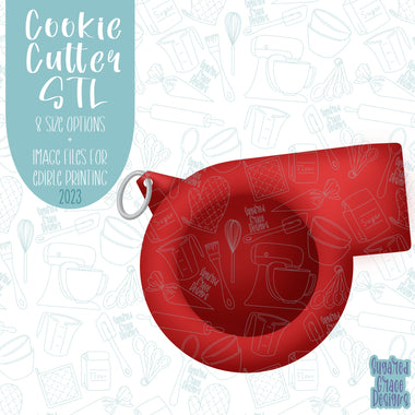 Referee whistle Cookie cutter stl files for 3d printing with matching printable png images for Eddie edible printers