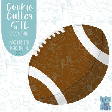 Football Cookie cutter stl files for 3d printing with matching printable png images for Eddie edible printers