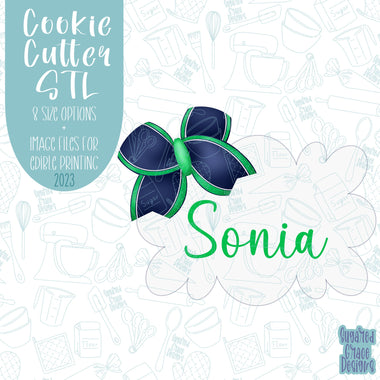 Cheer bow plaque cookie cutter stl file set for 3d printing with matching printable png images for Eddie edible printers