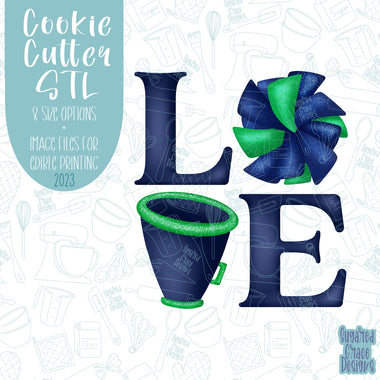 Cheer love cookie cutter stl file set for 3d printing with matching printable png images for Eddie edible printers