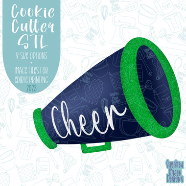 Sport Megaphone cookie cutter stl file set for 3d printing with matching printable png images for Eddie edible printers