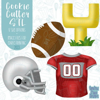Football Cookie cutter stl file set for 3d printing with matching printable png images for Eddie edible printers