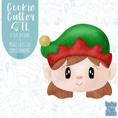 Christmas Elf girl Cookie cutter STL file for 3D printing with png printable instant download for EDDIE edible ink printer