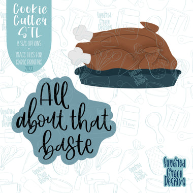 Basted Turkey, Punny thanksgiving Cookie cutter STL file for 3D printing with png printable instant download for EDDIE edible ink printer