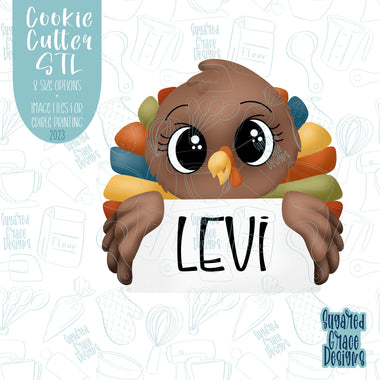 Turkey with plaque cookie cutter stl files for 3d printing with matching printable png images for Eddie edible printers