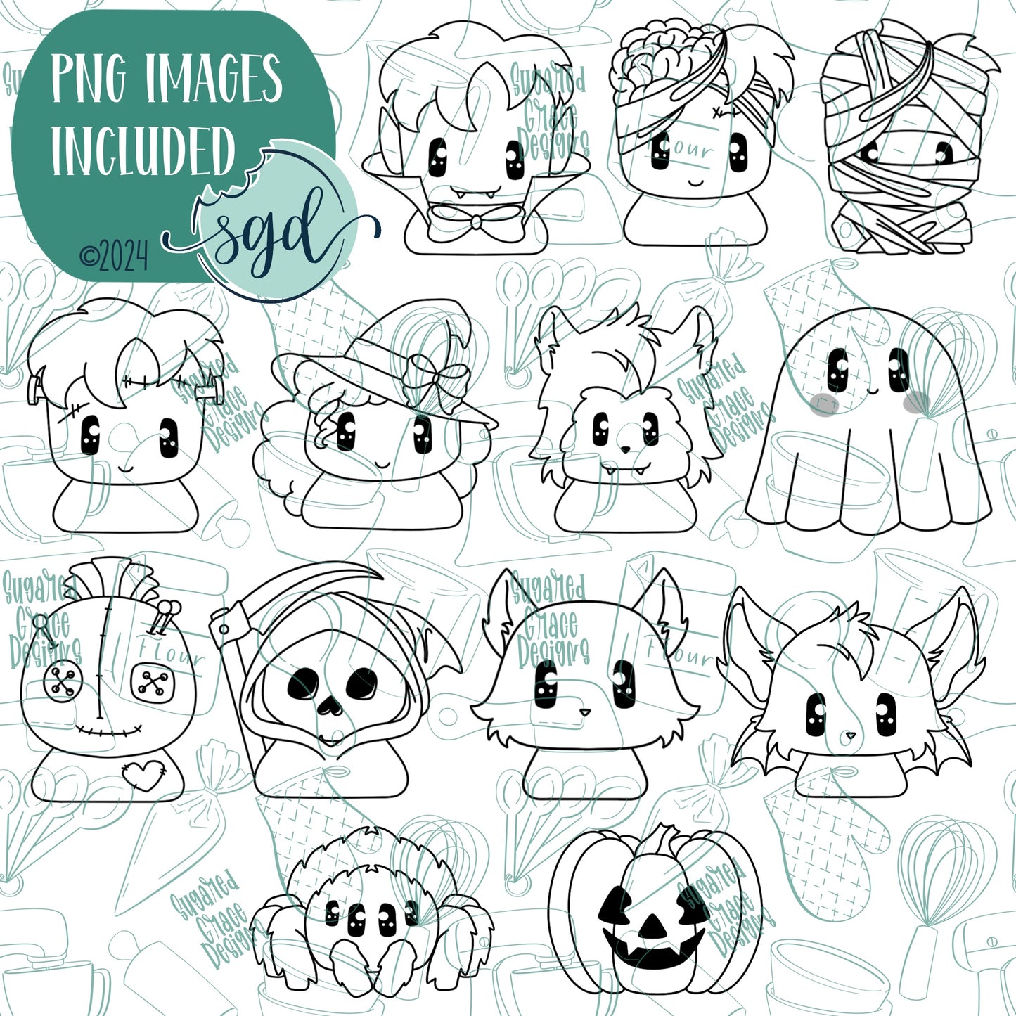 13 Days of Halloween Advent Cookie Cutter Set with Matching Printable PNG Images for Edible Ink Printers Including Eddie