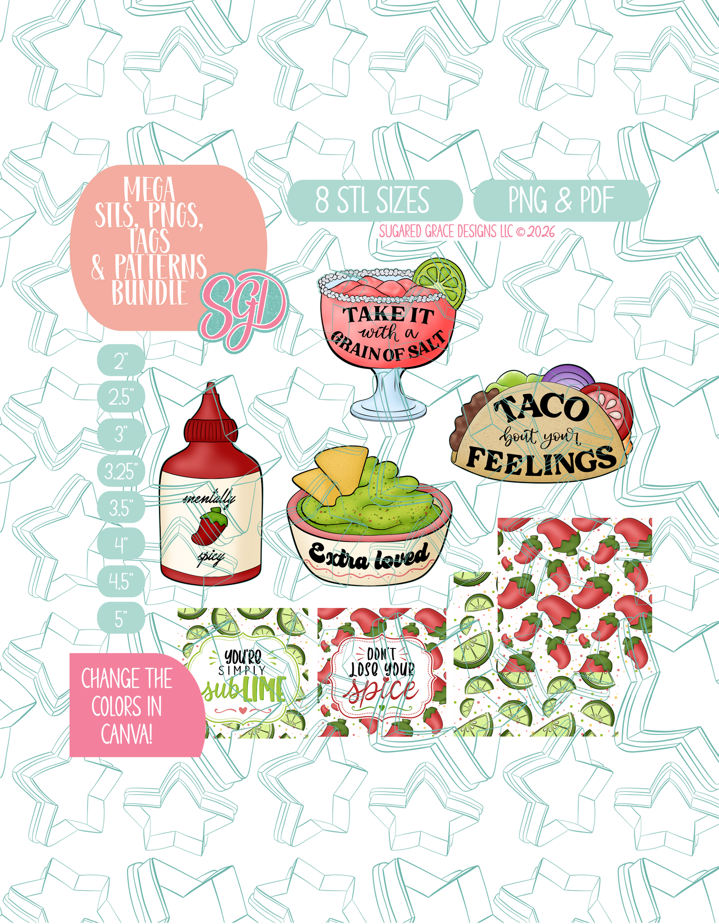 Taco Bout Your Feelings - 4 Cookie Cutter STL designs, 2 Cookie Tags, & 2 Printable Patterns - 7/26 Monthly Batch