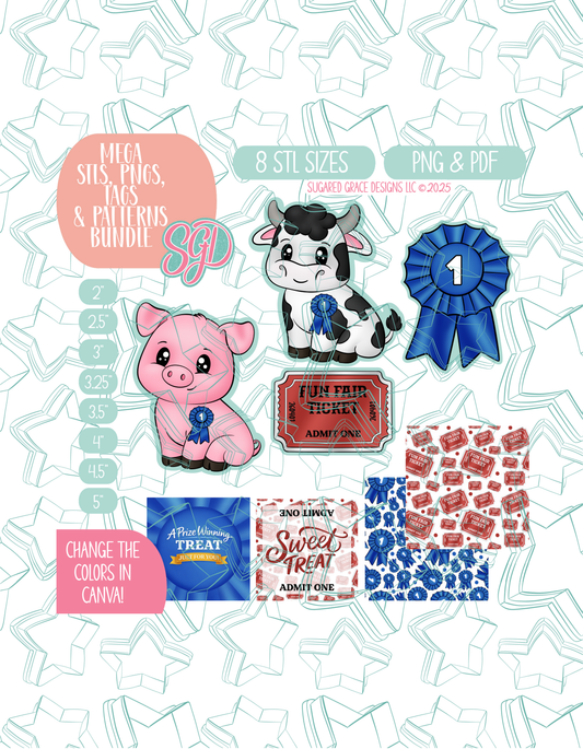 04/26 Monthly Batch - featuring 4 Cookie Cutter STL designs, 2 Cookie Tags, & 2 Printable Patterns - County Fair