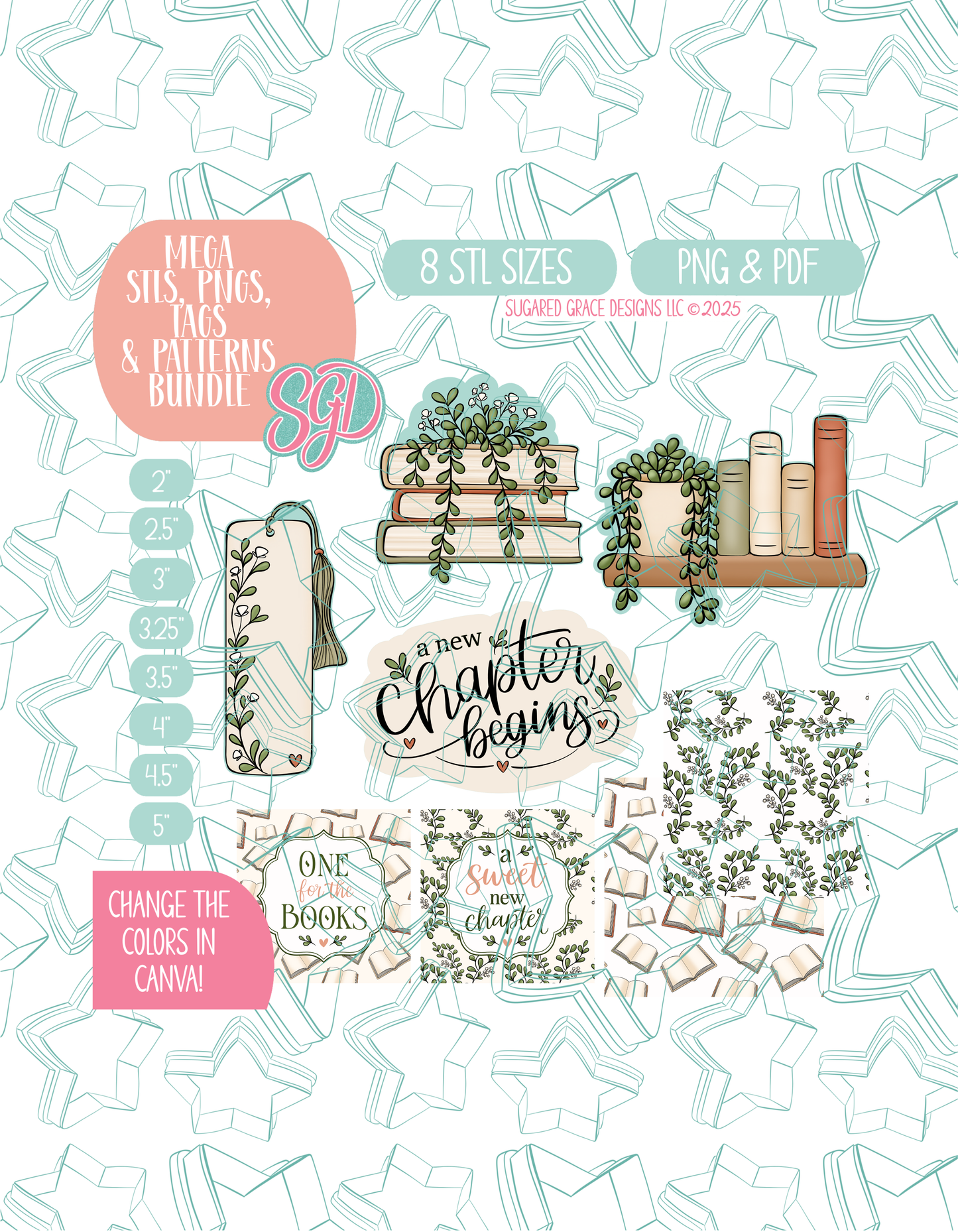 A New Chapter Begins  - 4 Cookie Cutter STL designs, 2 Cookie Tags, & 2 Printable Patterns - 6/26 Monthly Batch