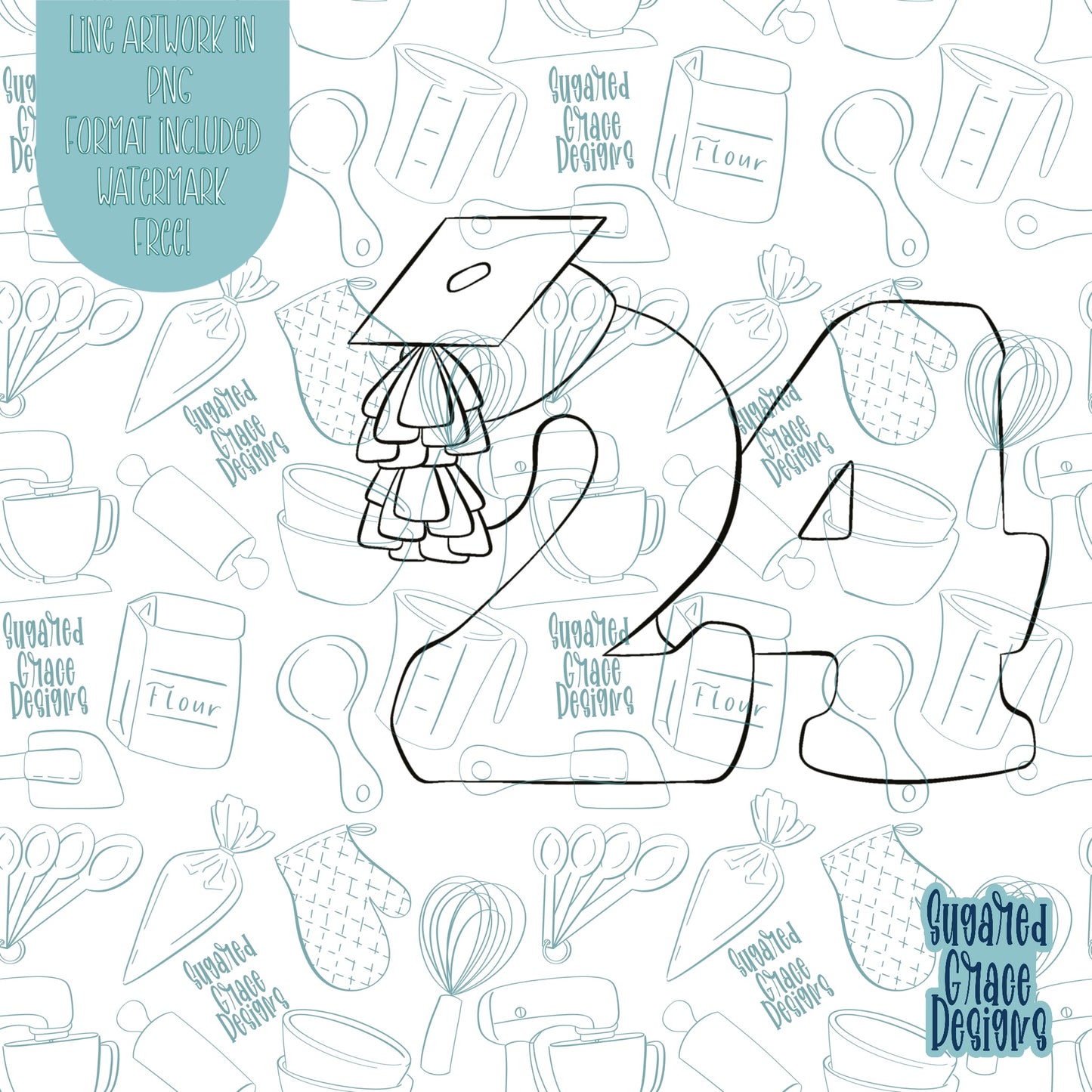 2024 Graduation Number 24 with Grad Cap Cookie Cutter STL Files for 3D Printing with Matching Printable PNG Images for Edible Ink Printers Including Eddie