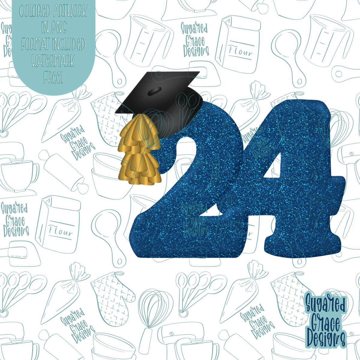 24 Graduation Design 2024 Graduation Number 24 with Grad Cap Cookie Cutter STL Files for 3D ...