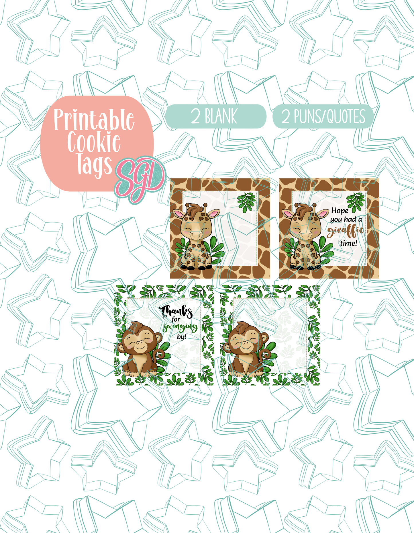 05/26 Monthly Batch - featuring 4 Cookie Cutter STL designs, 2 Cookie Tags, & 2 Printable Patterns - Zoo Theme