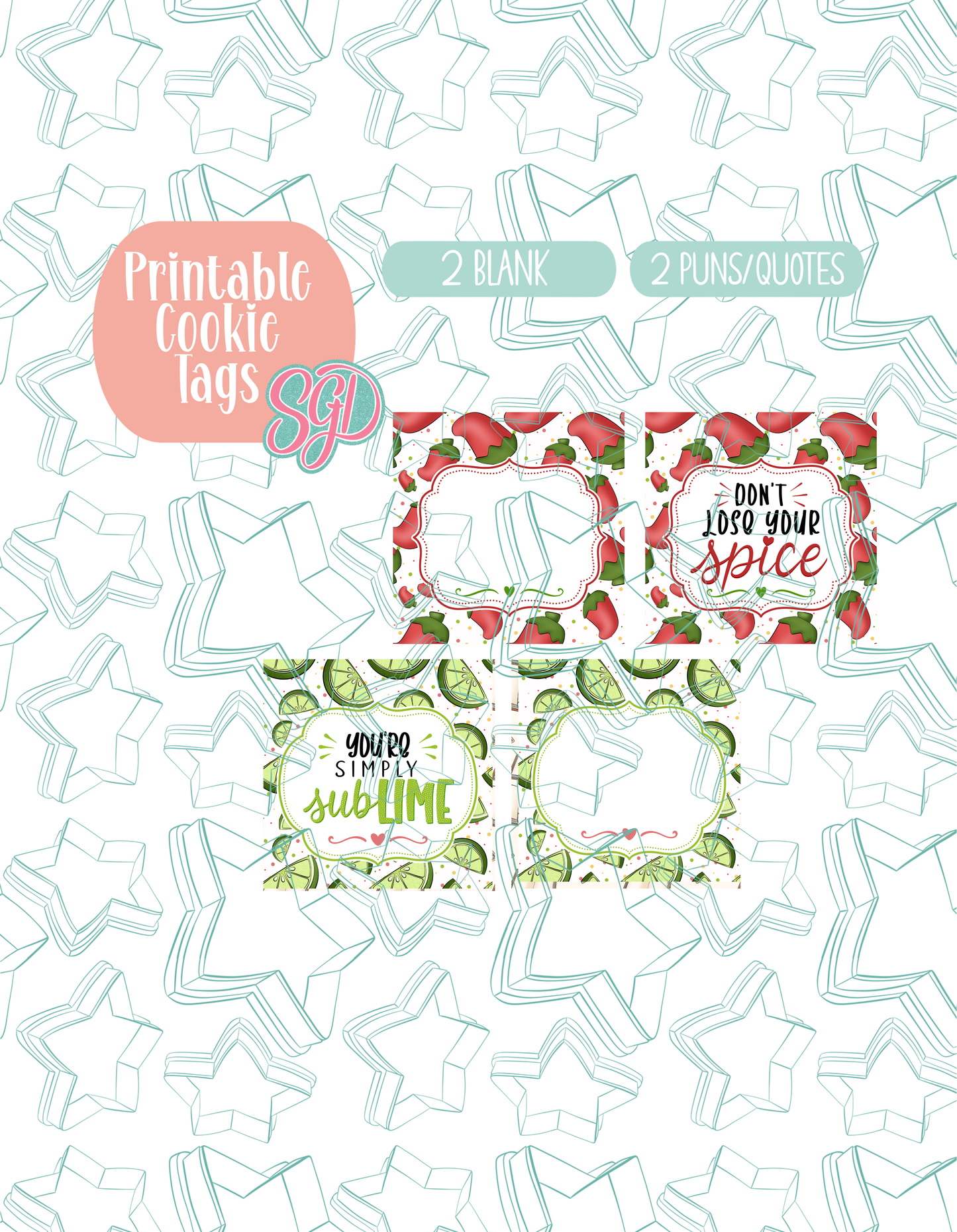 Taco Bout Your Feelings - 4 Cookie Cutter STL designs, 2 Cookie Tags, & 2 Printable Patterns - 7/26 Monthly Batch