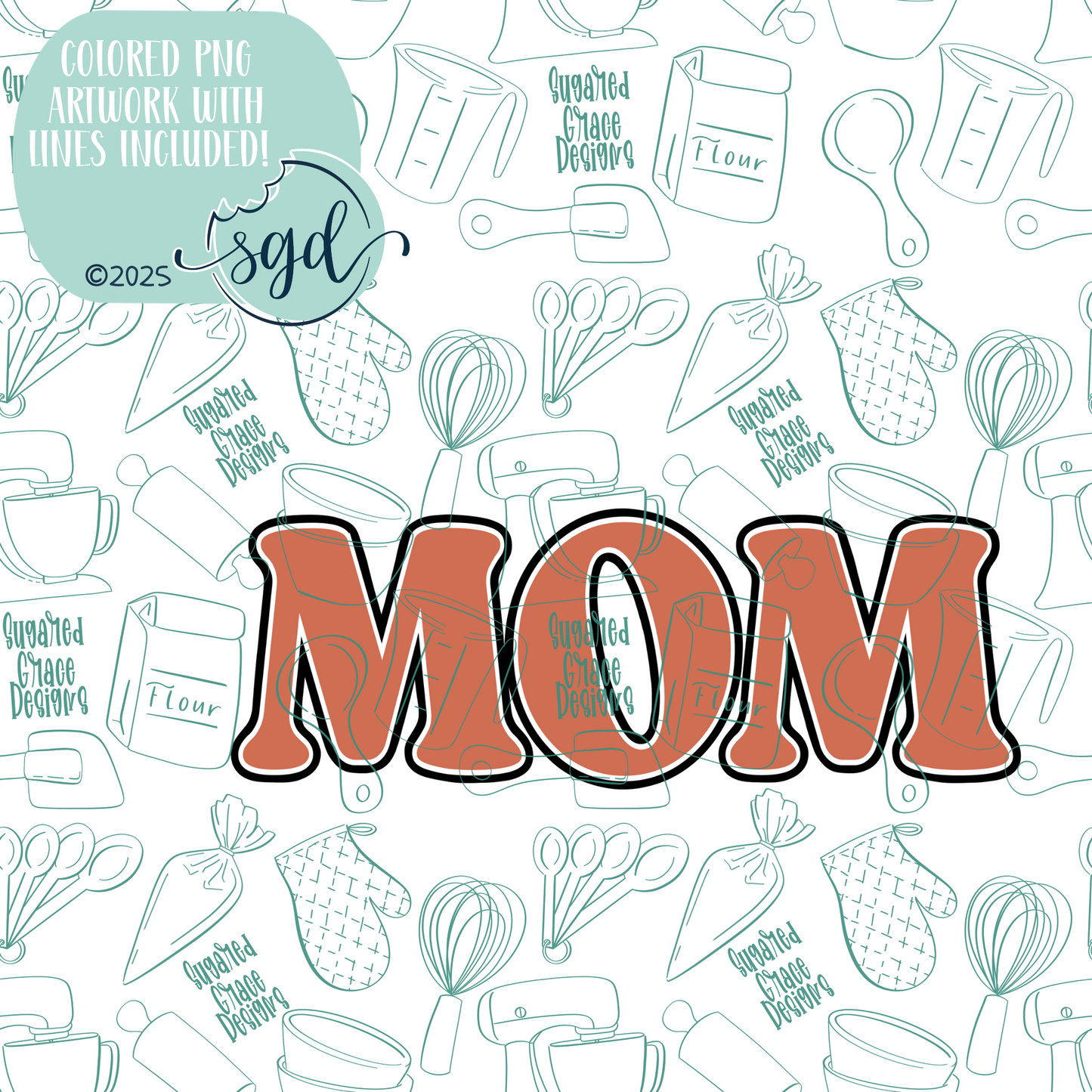 Mom Word Plaque Cookie Cutter STL File with PNG Images to Match - For 3D Printing and Edible Ink Printers