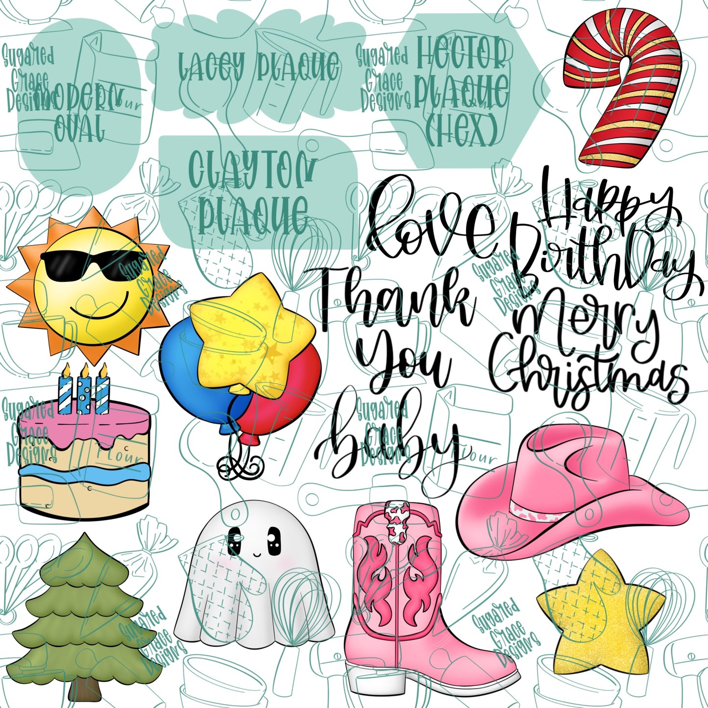 Beginner Cookie Cutter STL File Set of 50 with Hand Drawn Images to Match - Plaques and Shapes for all Holidays!