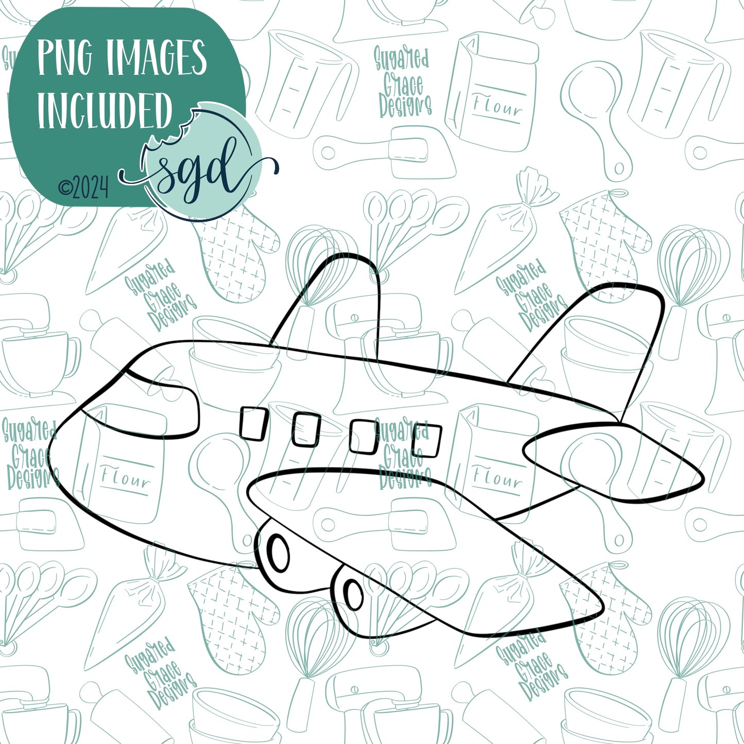 Airplane Cookie Cutter with Matching PNG Images for Edible Ink Printers Including Eddie