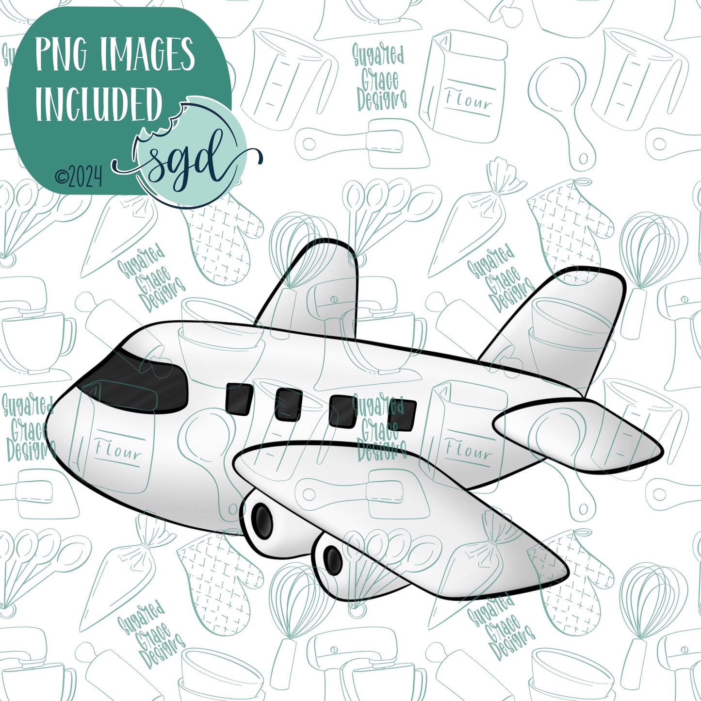 Airplane Cookie Cutter with Matching PNG Images for Edible Ink Printers Including Eddie