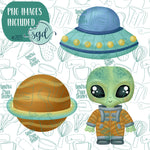 Extraterrestrial Alien Cookie Cutter Set of 3 with PNG Images to Match - Hand Drawn Graphics for Edible Ink Printers