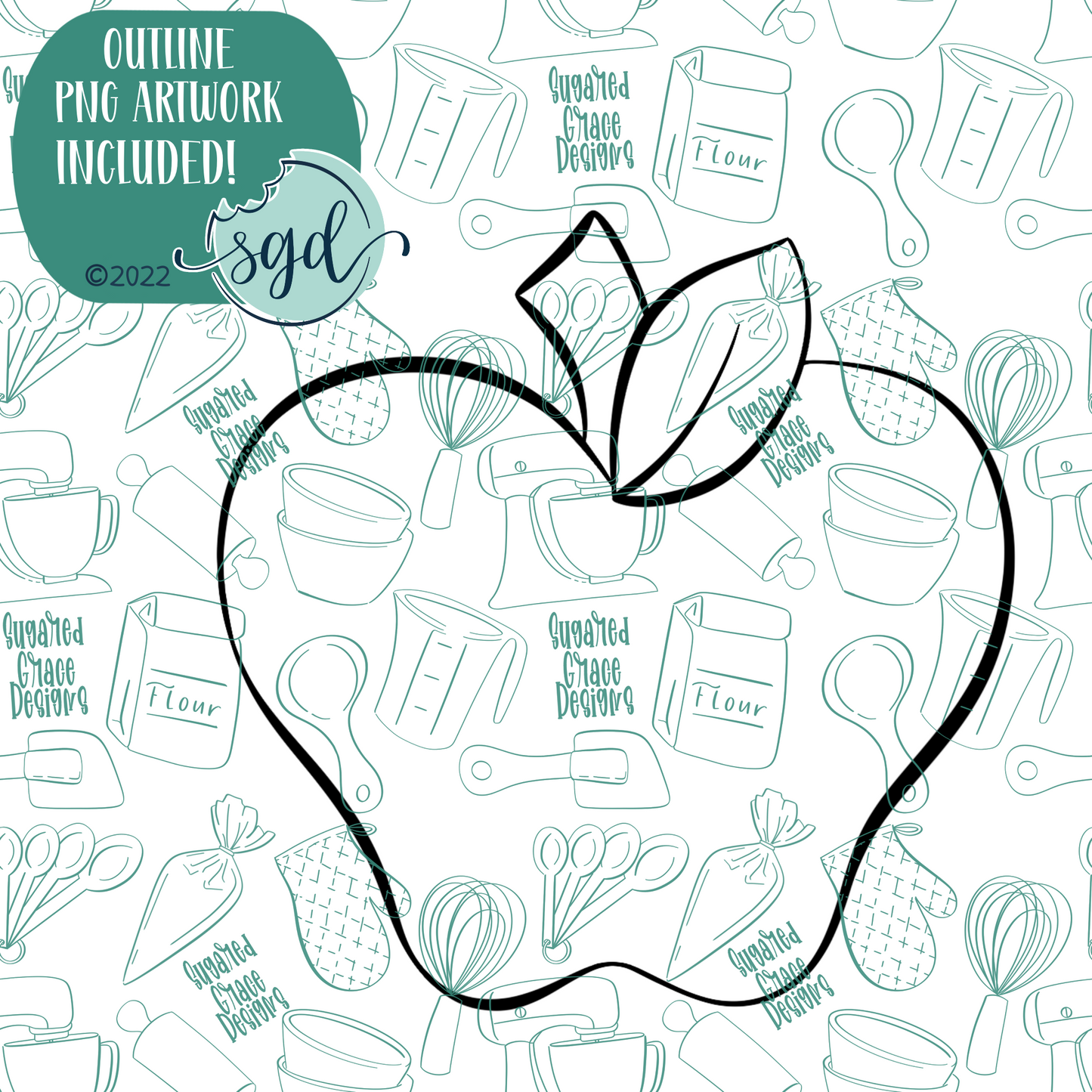Red Apple Cookie Cutter with PNG Images to Match - Hand Drawn Graphics for Edible Ink Printers