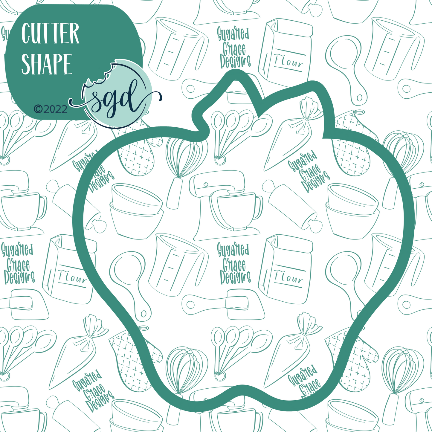 Red Apple Cookie Cutter with PNG Images to Match - Hand Drawn Graphics for Edible Ink Printers