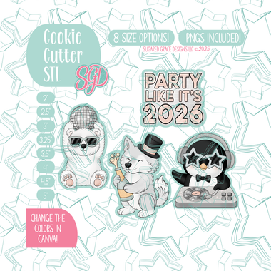 Editable Arctic New Years Cookie Cutter STL and PNG Set with 4 Designs (Digital Download)