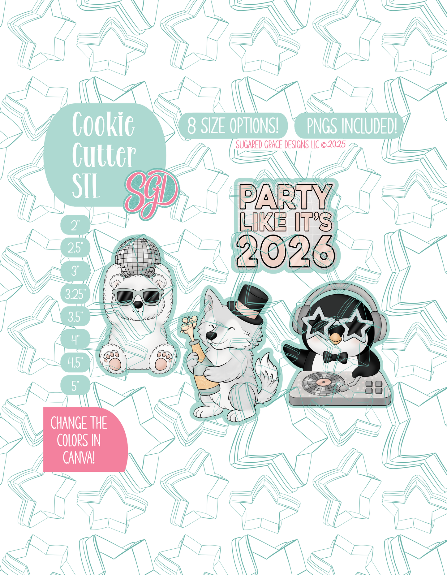Editable Arctic New Years Cookie Cutter STL and PNG Set with 4 Designs (Digital Download)