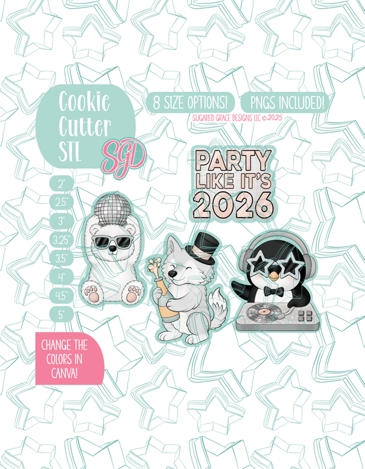 Editable Arctic New Years Cookie Cutter STL and PNG Set with 4 Designs (Digital Download)