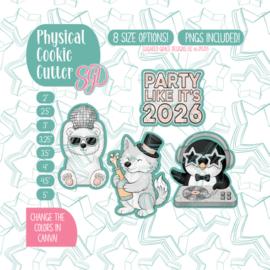 2026 Arctic New Years Cookie Cutter set with matching PNG - Set of 4 Designs