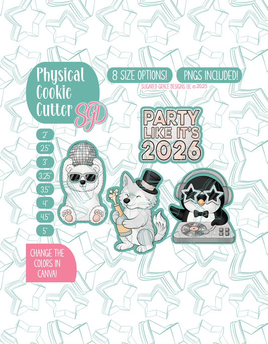 2026 Arctic New Years Cookie Cutter set with matching PNG - Set of 4 Designs