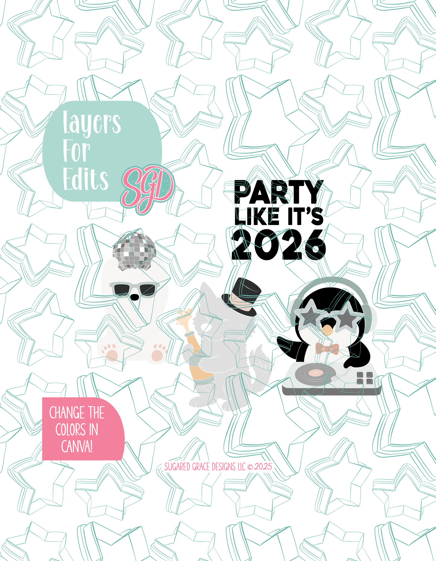 Editable Arctic New Years Cookie Cutter STL and PNG Set with 4 Designs (Digital Download)